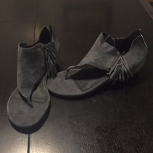 Gray Adam Tucker Sandals with Fringe